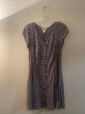 Band of Gypsies Navy Floral Midi Dress with Pink Accents